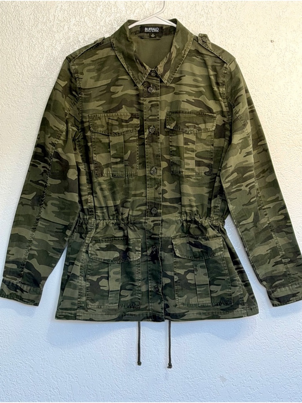 Buffalo David Bitton Camo Utility Jacket Military Shacket Cargo Green size M